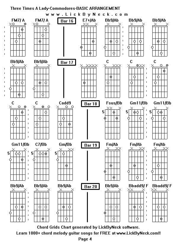 Chord Grids Chart of chord melody fingerstyle guitar song-Three Times A Lady-Commodores-BASIC ARRANGEMENT,generated by LickByNeck software.